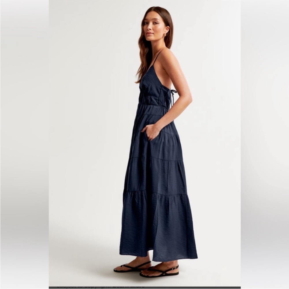 NWT Abercrombie & Fitch Blue Tiered Maxi Dress Flowy Crisscross Back Sundress S - Picture 7 of 16